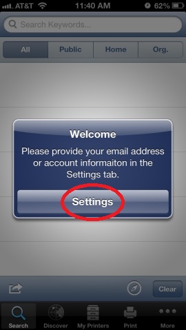 In the application open the Settings tab and Add your UCCS username and password