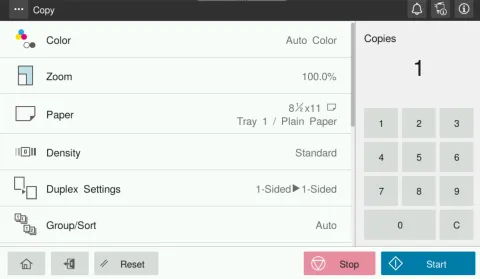 Konica-Minolta Copy menu