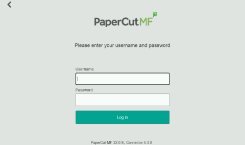 Papercut login screen for username and password